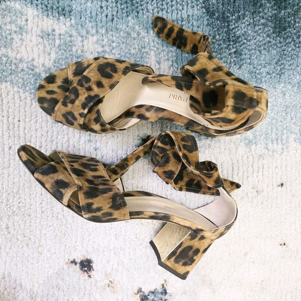 Marion Parke Suede Animal Print Cheetah Low Block Heel Ankle Tie Heel Size 39
